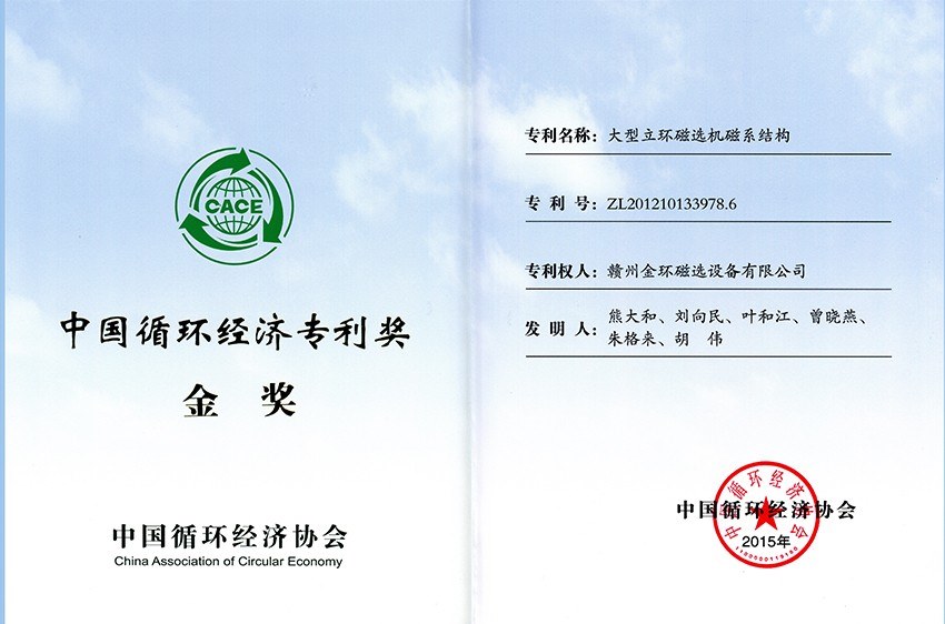 中國循環經濟協會專利獎金獎